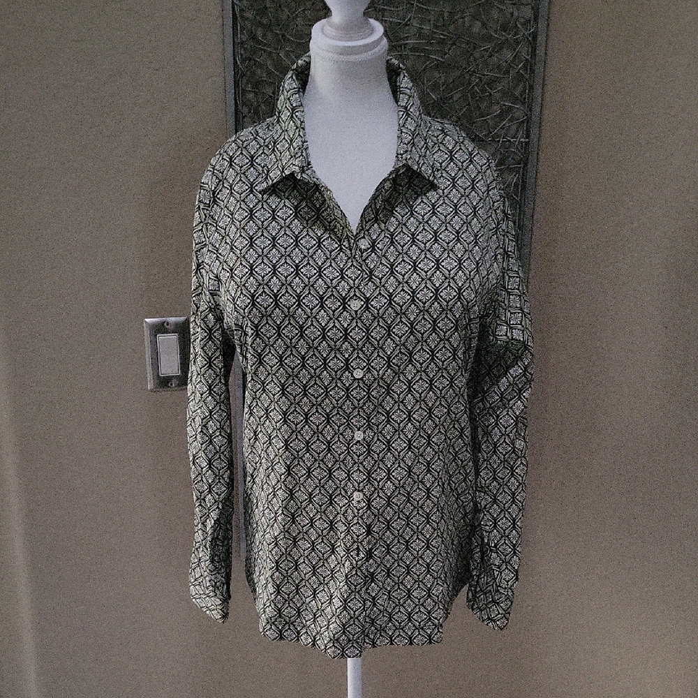 Coldwater Creek Green Leaf Patterned Button Down … - image 1